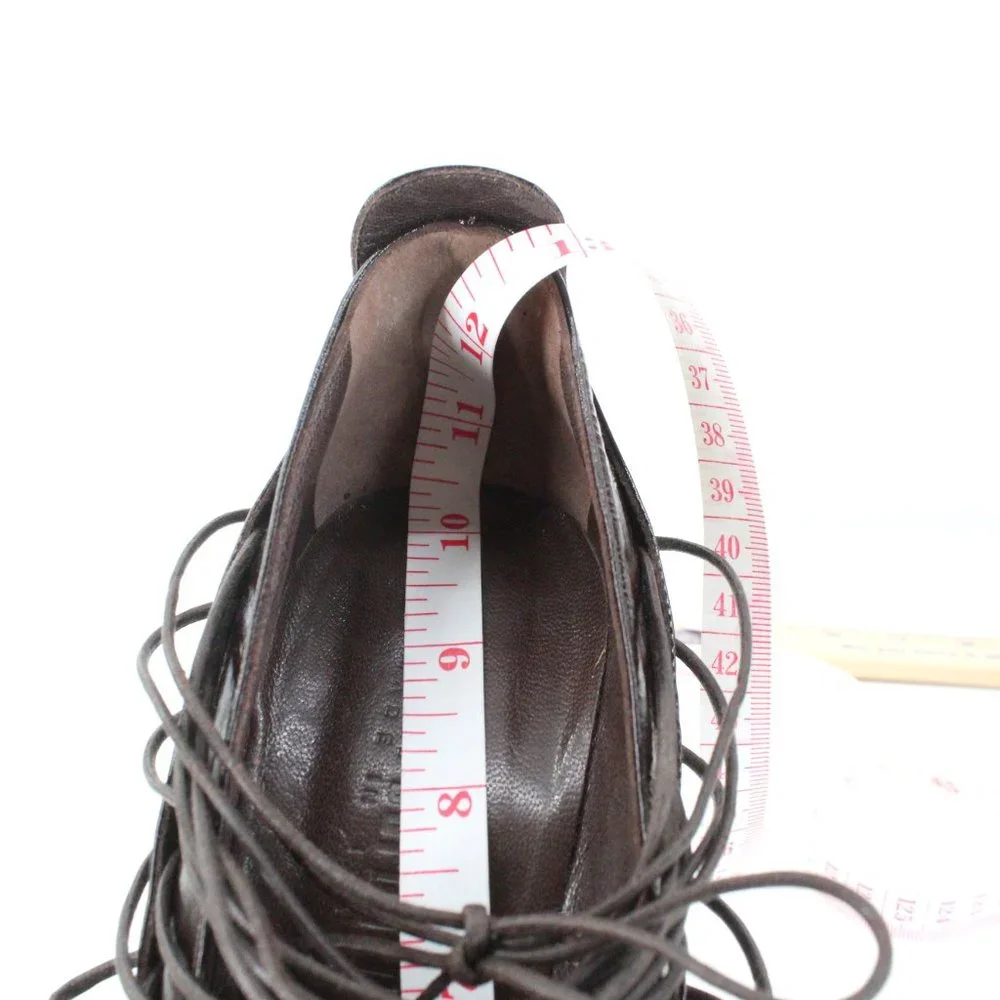 Gianni Barbato Patent Leather Lace Up Pointed Pumps Sculptural Heel Brown 7.5 - Picture 15 of 16